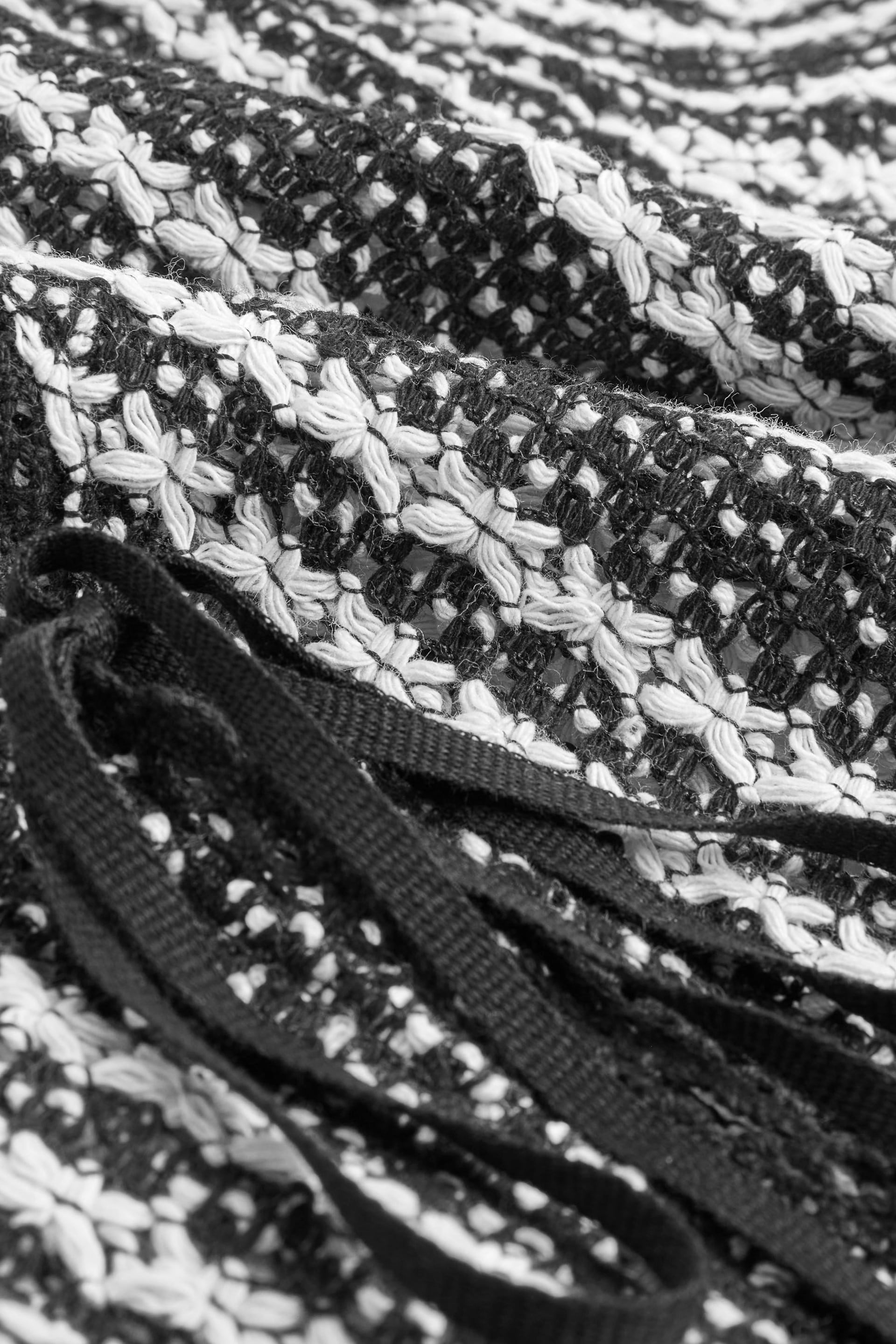 Black/Ecru Stripe Crochet Knit Tie Detail Textured Cardigan - Image 5 of 6