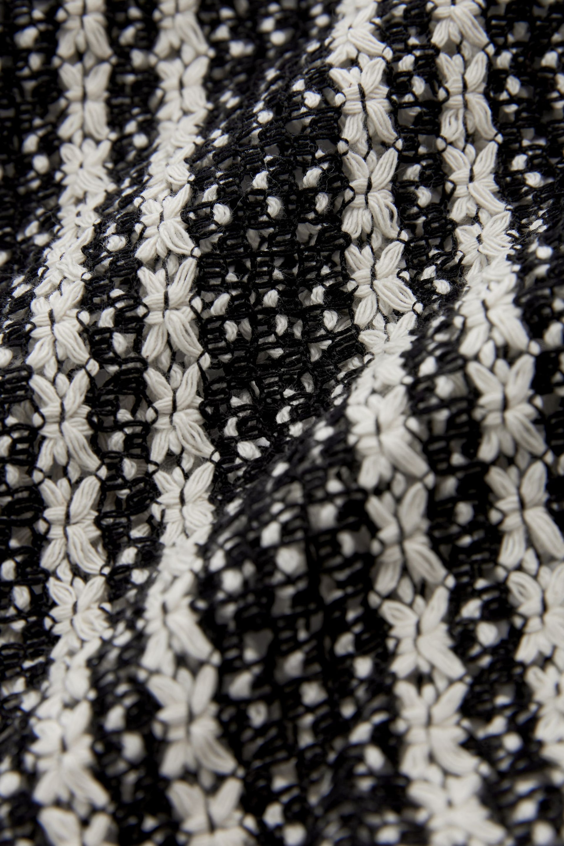 Black/Ecru Stripe Crochet Knit Tie Detail Textured Cardigan - Image 6 of 6