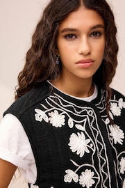 Monochrome Floral Embroidery Waistcoat - Image 4 of 6