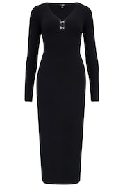 Pour Moi Black Layla Rib Knit V-Neck Bodycon Midi Dress - Image 4 of 5