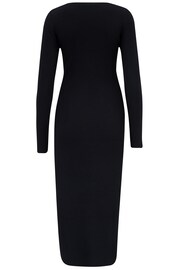 Pour Moi Black Layla Rib Knit V-Neck Bodycon Midi Dress - Image 5 of 5