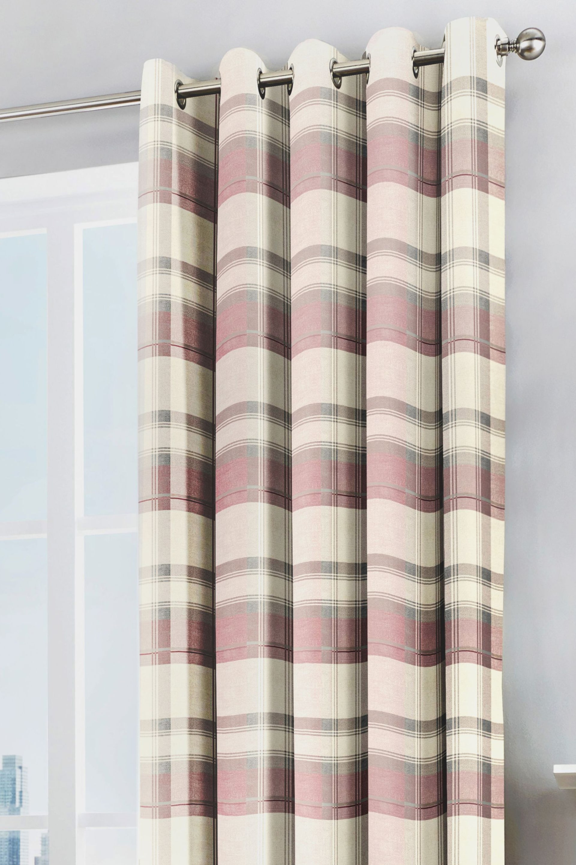 Fusion Pink Balmoral Check Eyelet Curtains - Image 2 of 3