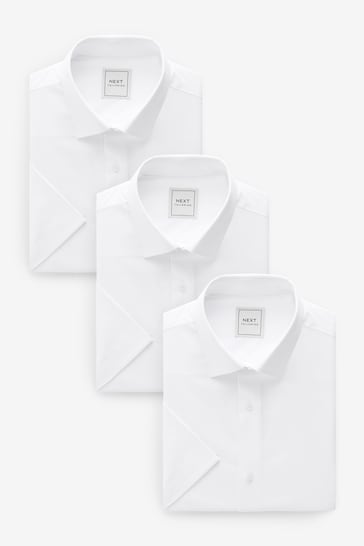 White Regular Fit Easy Care Short Sleeve Shirts 3 Pack