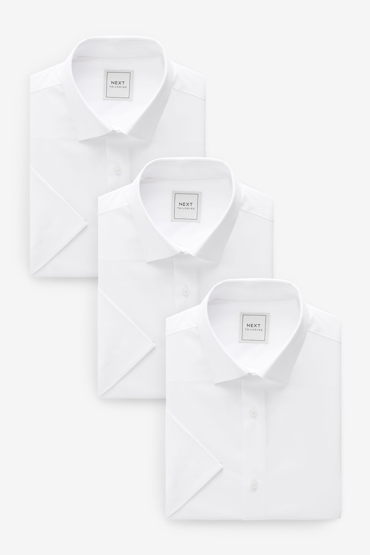 White Regular Fit Easy Care Short Sleeve Shirts 3 Pack - Image 1 of 4