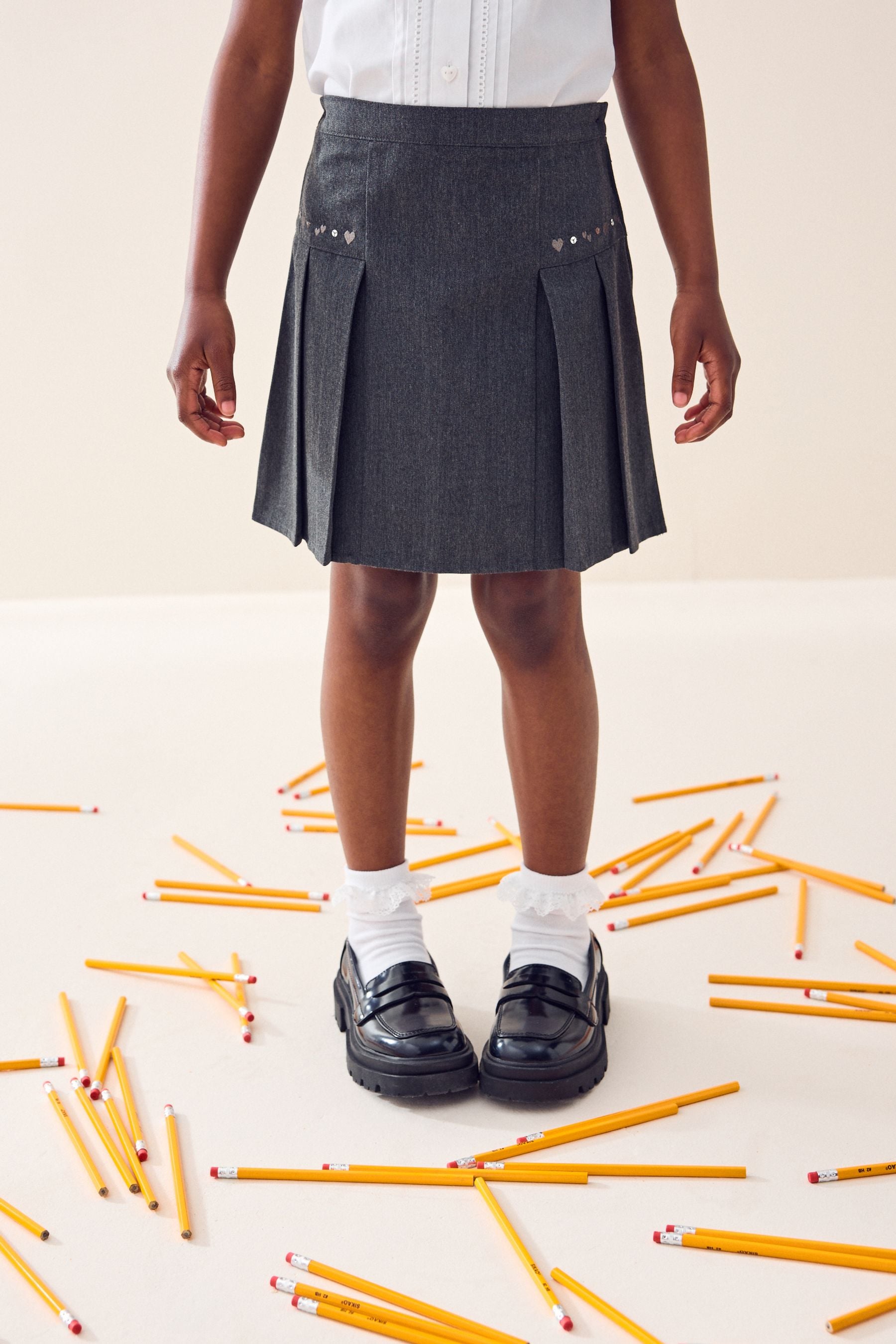 Buy Grey Embroidered Pleated School Skirt 3 16yrs from the Next UK online shop