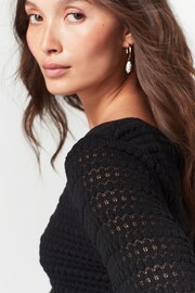 Black Crochet Texture Flute Long Sleeve Jumper Top - Image 4 of 6