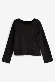 Black Crochet Texture Flute Long Sleeve Jumper Top - Image 5 of 6