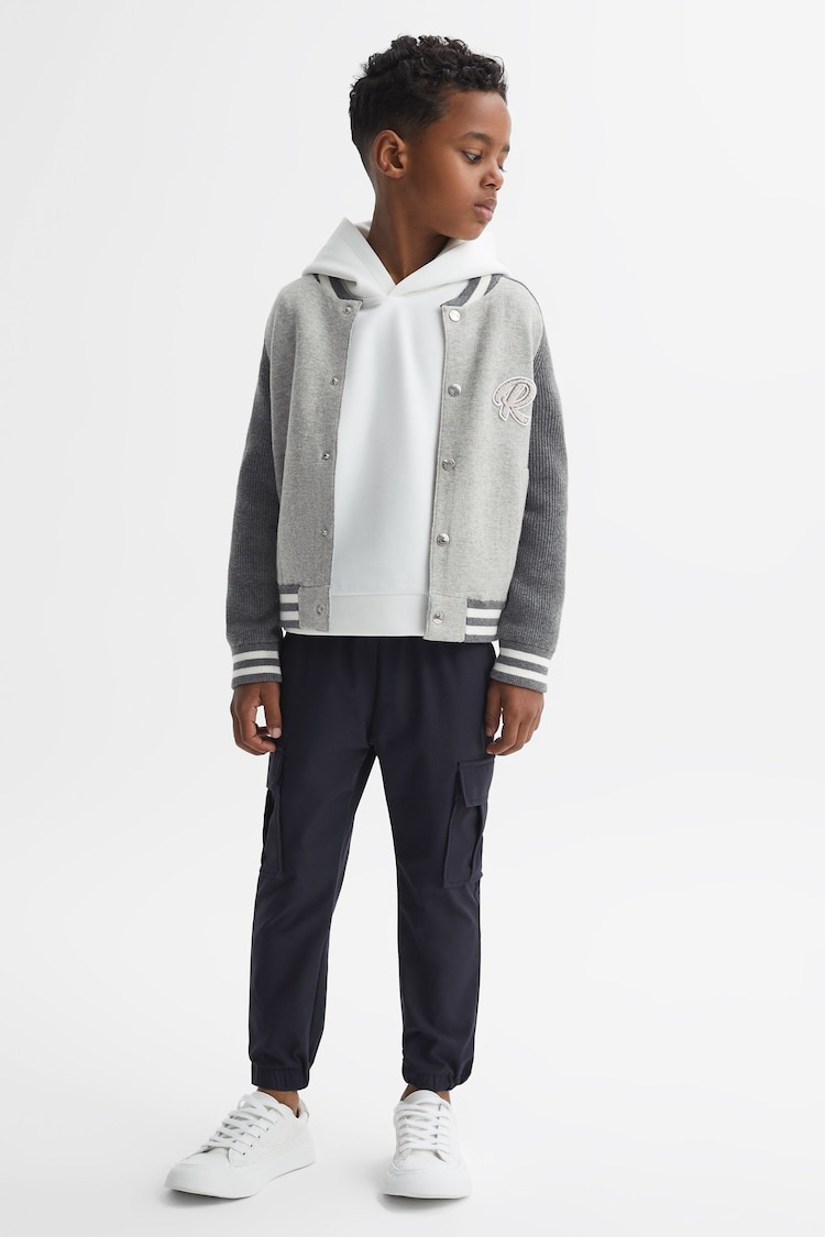 Reiss Soft Grey Belsize Senior Cotton Blend Varsity Bomber Jacket - Image 1 of 6