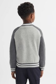 Reiss Soft Grey Belsize Senior Cotton Blend Varsity Bomber Jacket - Image 5 of 6