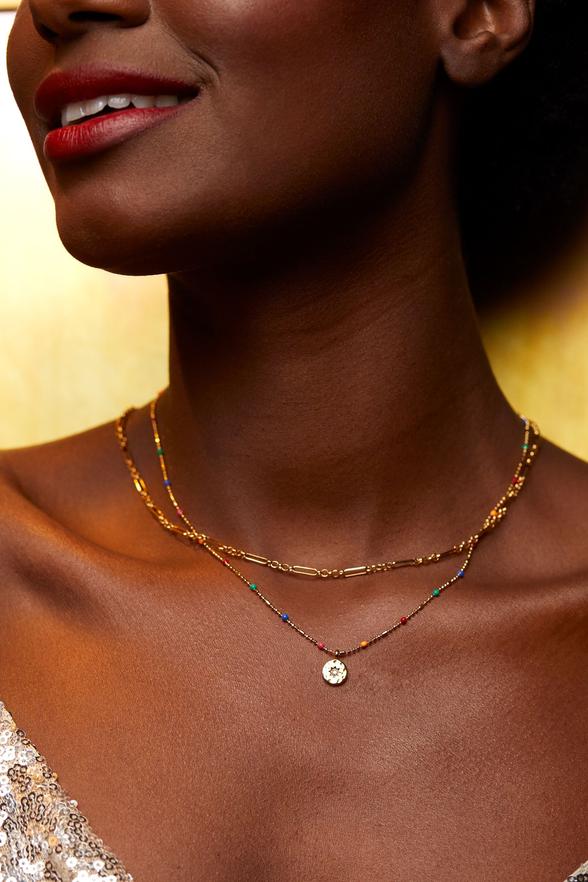 Estella Bartlett Gold CZ Pendant Rainbow Beaded Necklace - Image 3 of 3
