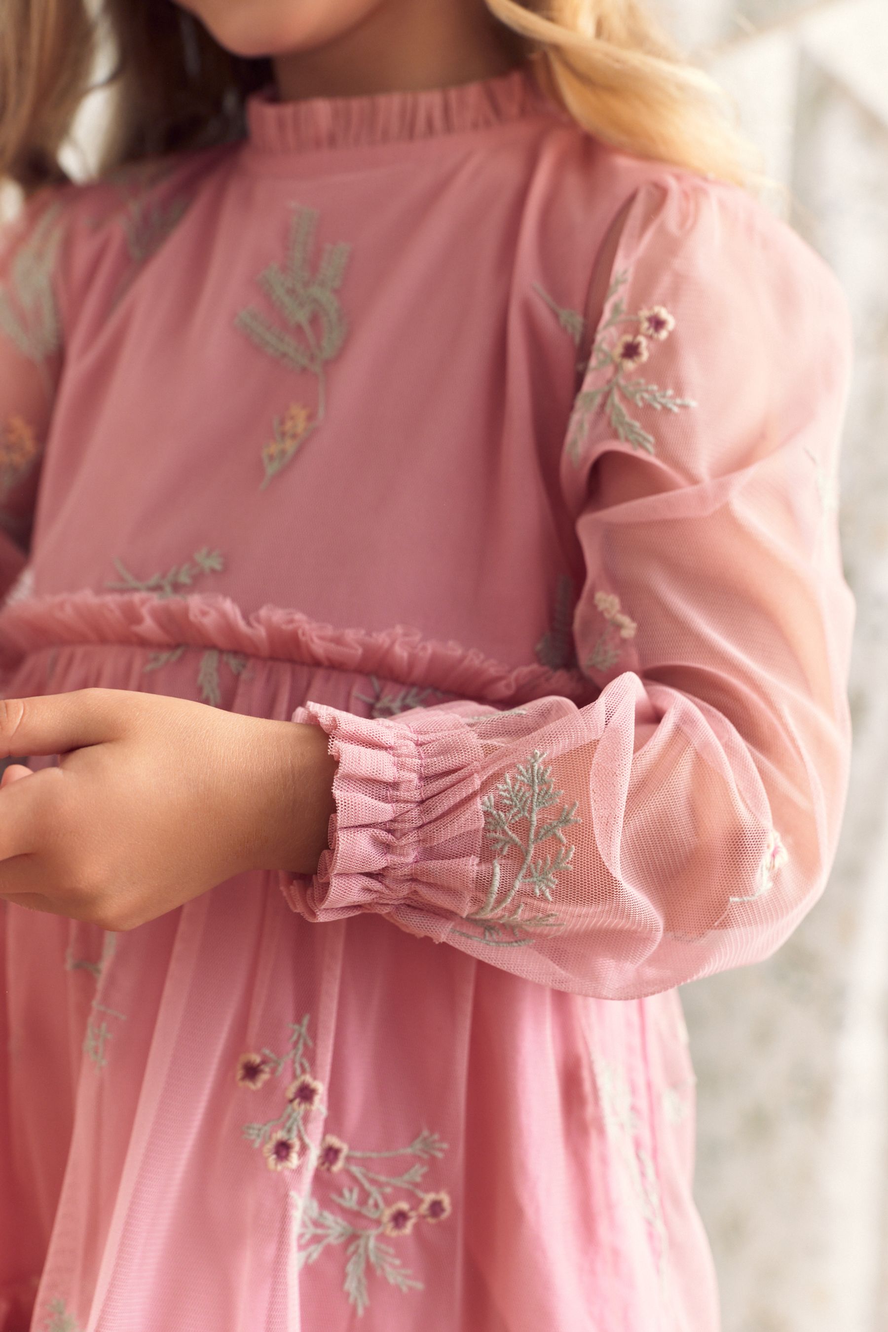 Buy Laura Ashley Pink Embroidered Mesh Dress from Next United Arab Emirates
