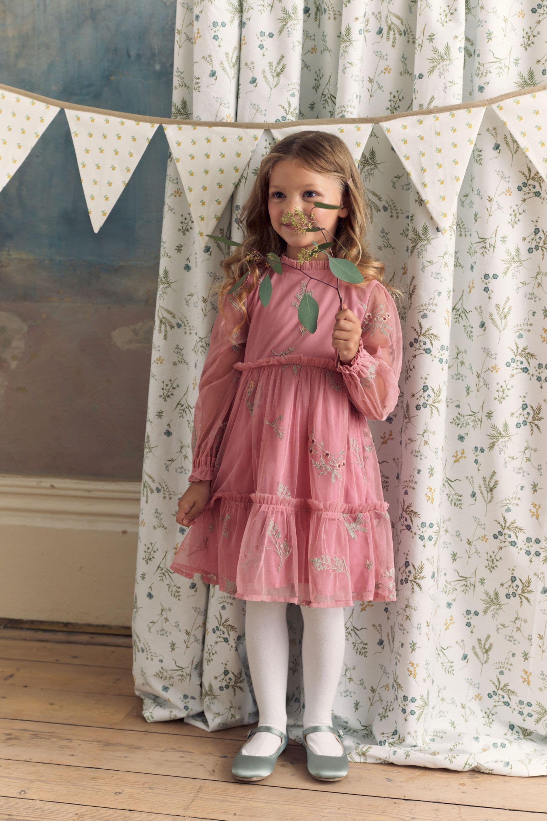 Botanical embroidered mesh dress outlet