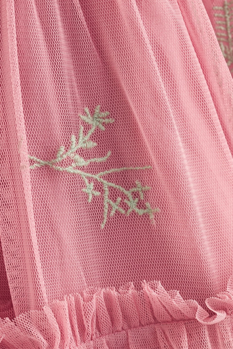 Laura Ashley Pink Embroidered Mesh Dress - Image 8 of 8