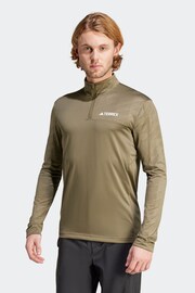 adidas Terrex Khaki Green Half Zip Long Sleeve Fleece - Image 1 of 8