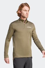 adidas Terrex Khaki Green Half Zip Long Sleeve Fleece - Image 4 of 8