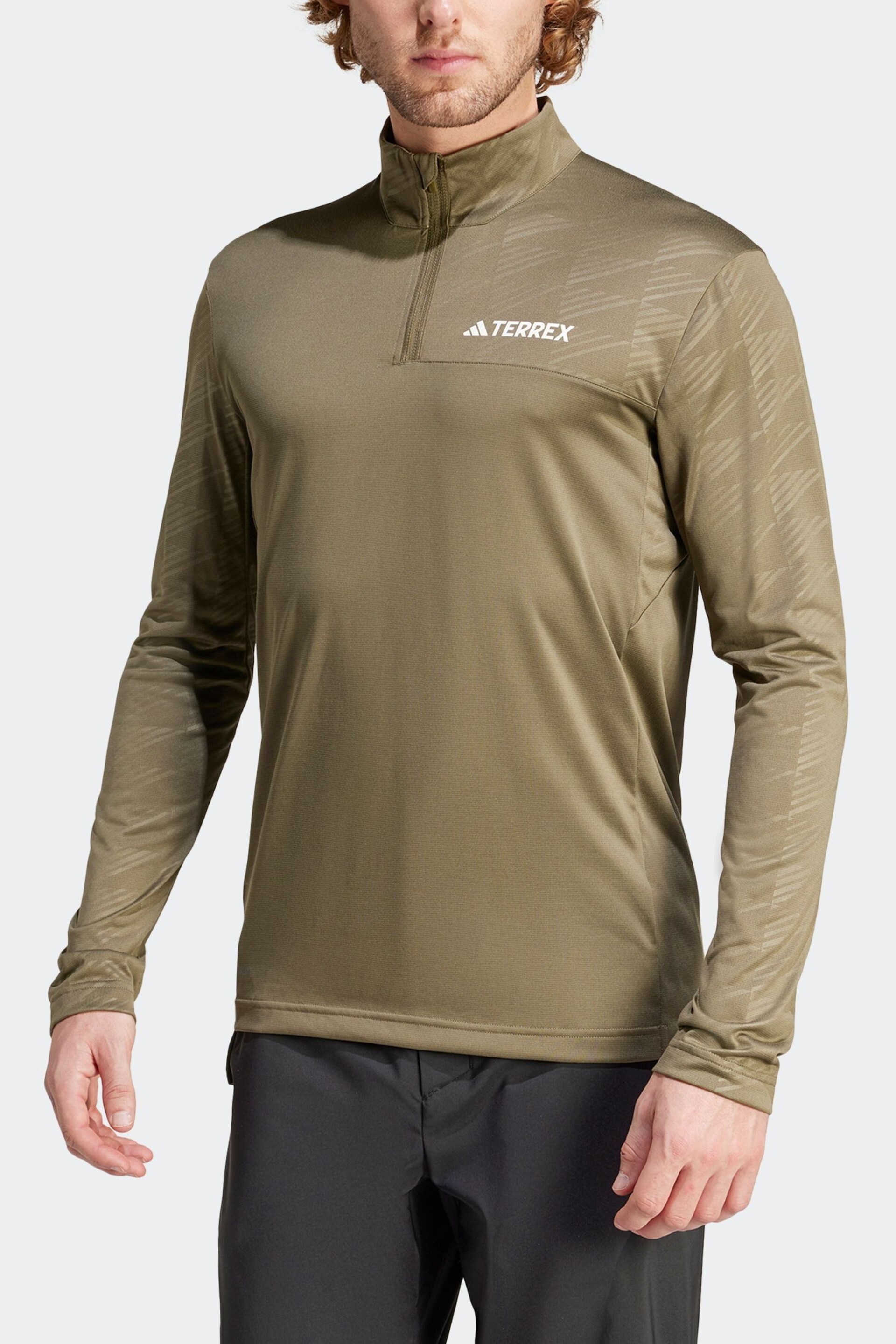 adidas Terrex Khaki Green Half Zip Long Sleeve Fleece - Image 5 of 8