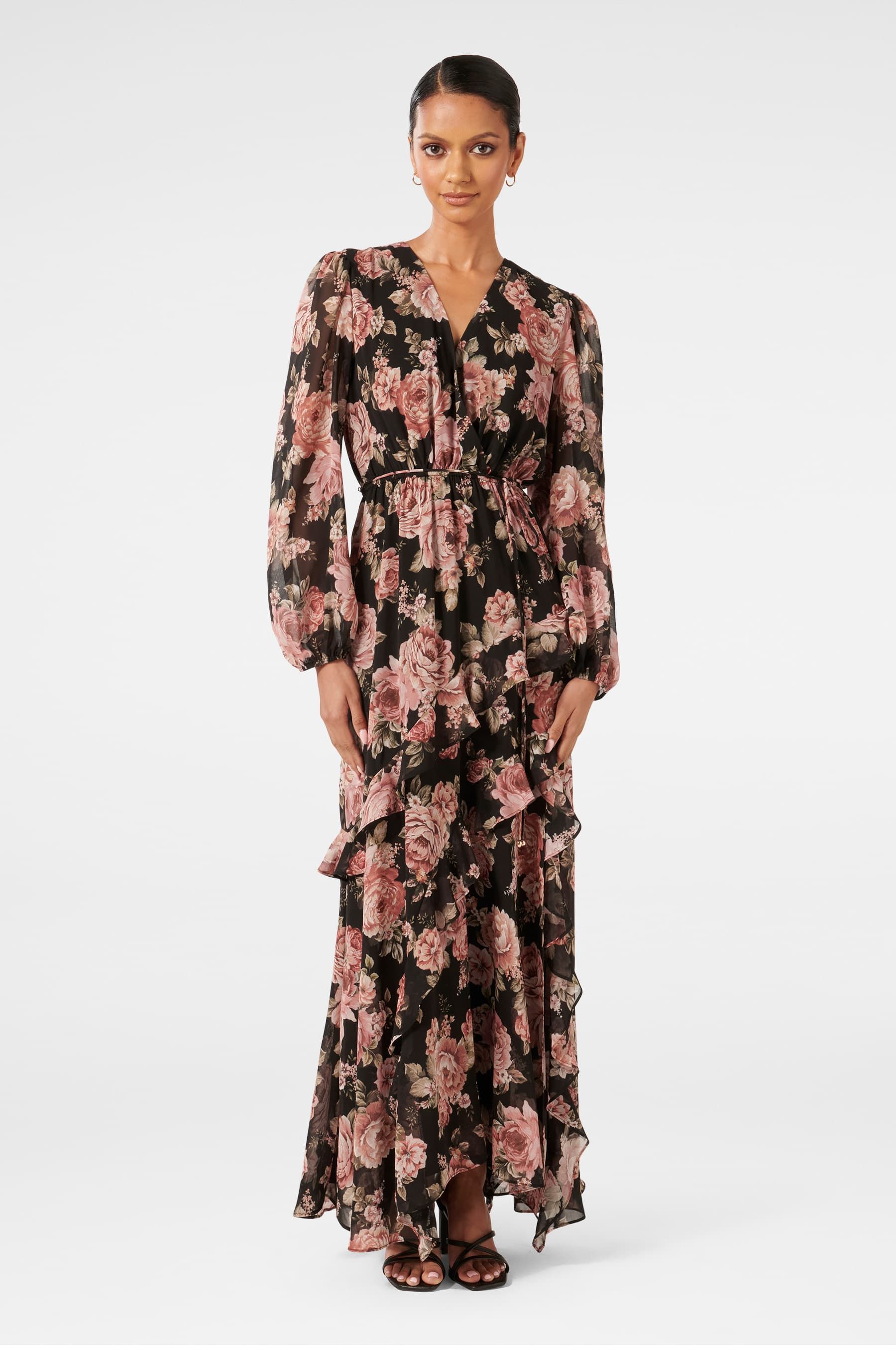Lipsy lara print ruffle maxi dress store