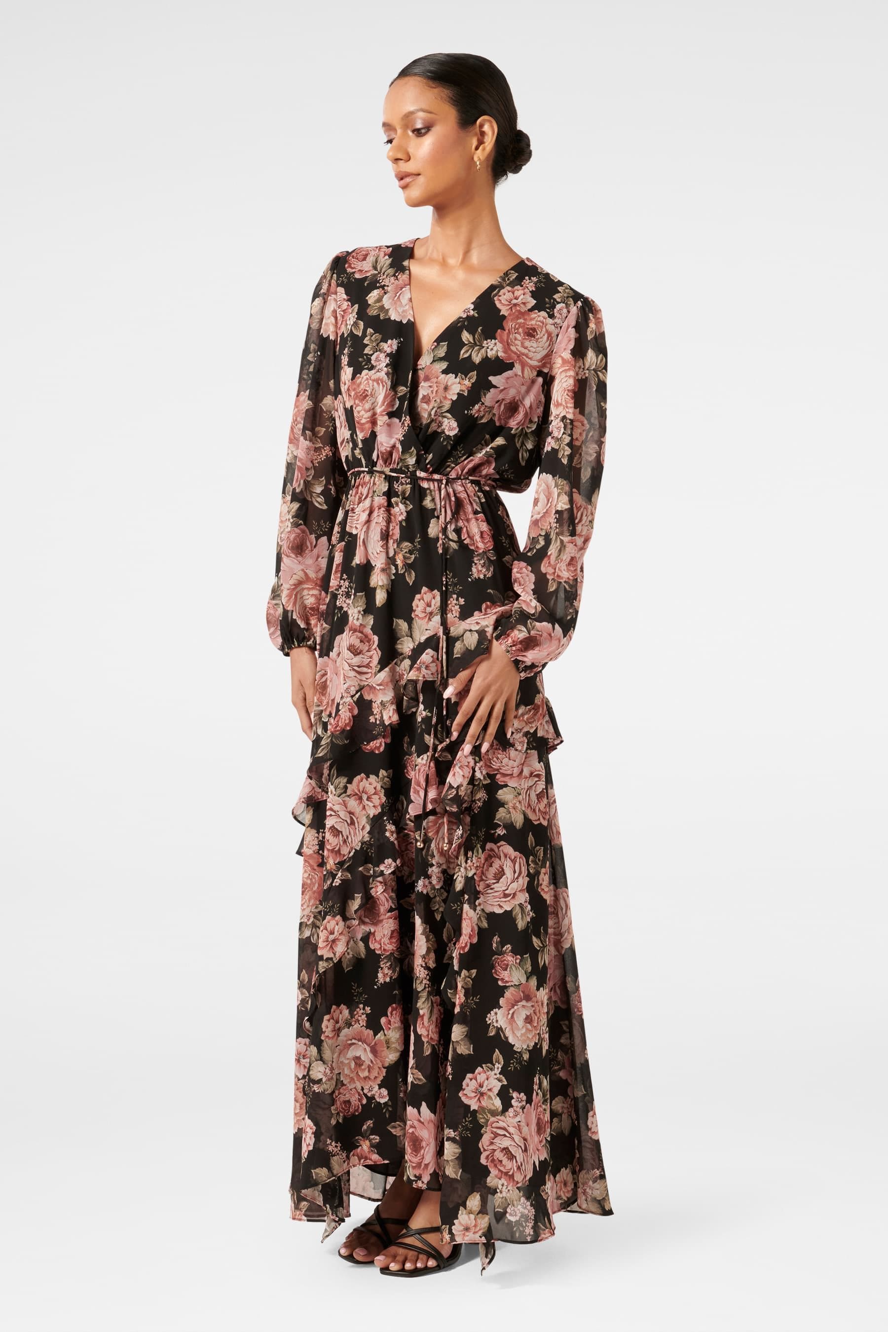 Lipsy lara print ruffle maxi dress clearance