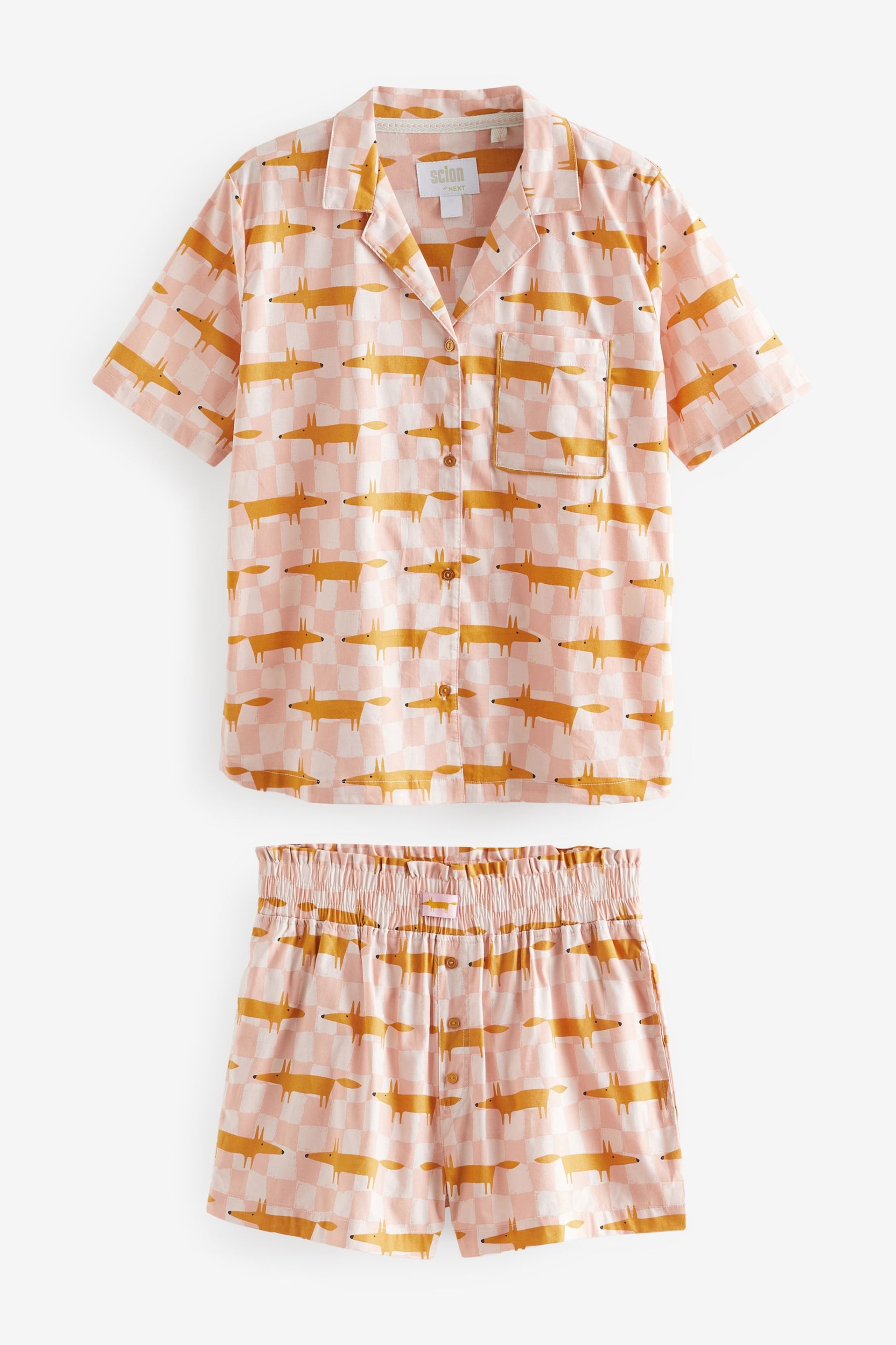 Pink/Cream Scion at Next Mr Fox Short Set Cotton Pyjamas - Image 7 of 10