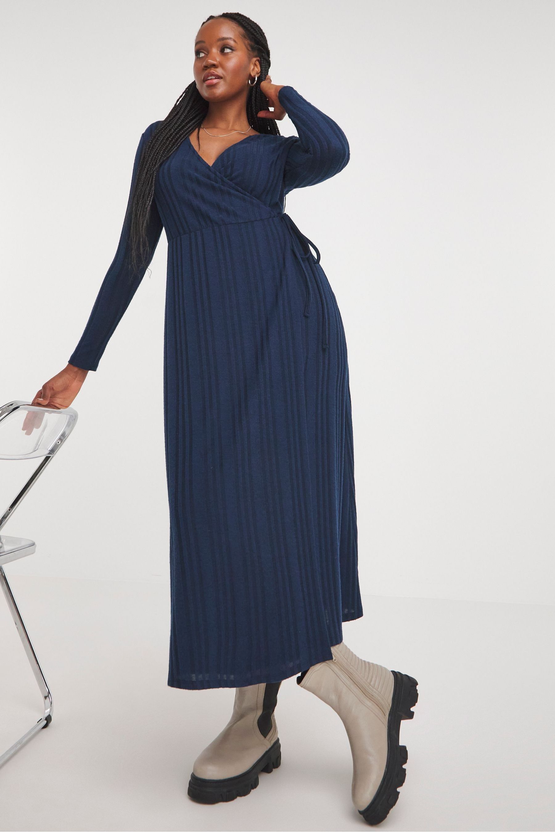 Buy Simply Be Navy Rib Wrap Midi Dress from the Next UK online shop