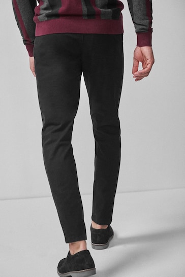 Black Slim Tapered Fit Stretch Chinos Trousers