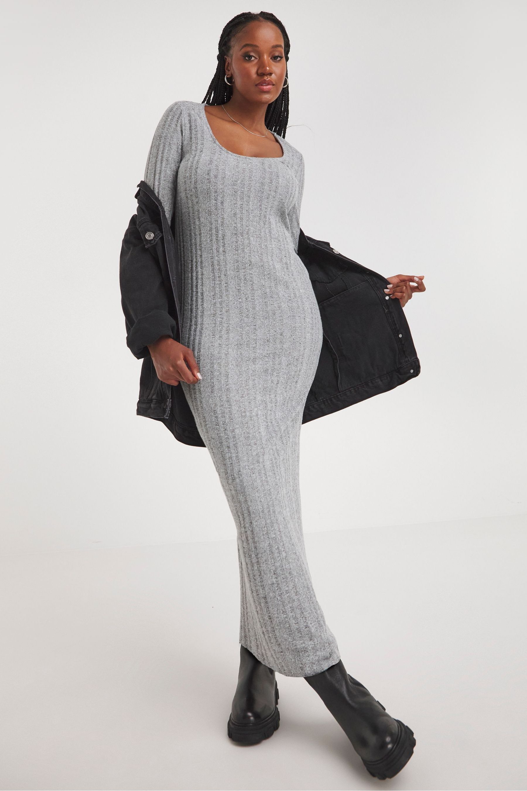 Grey ribbed sale maxi dress