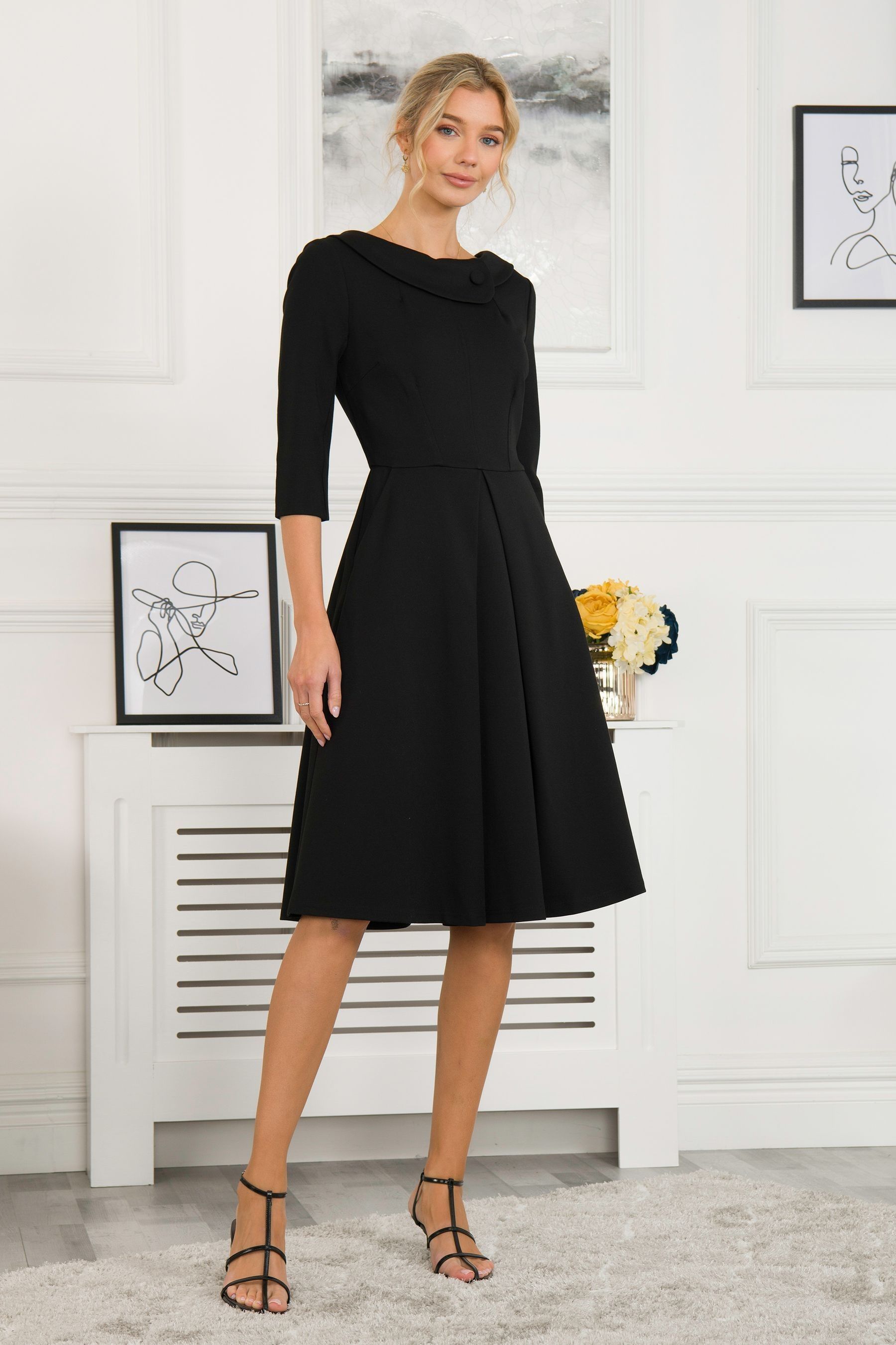 Black knee length dress with sleeves deals
