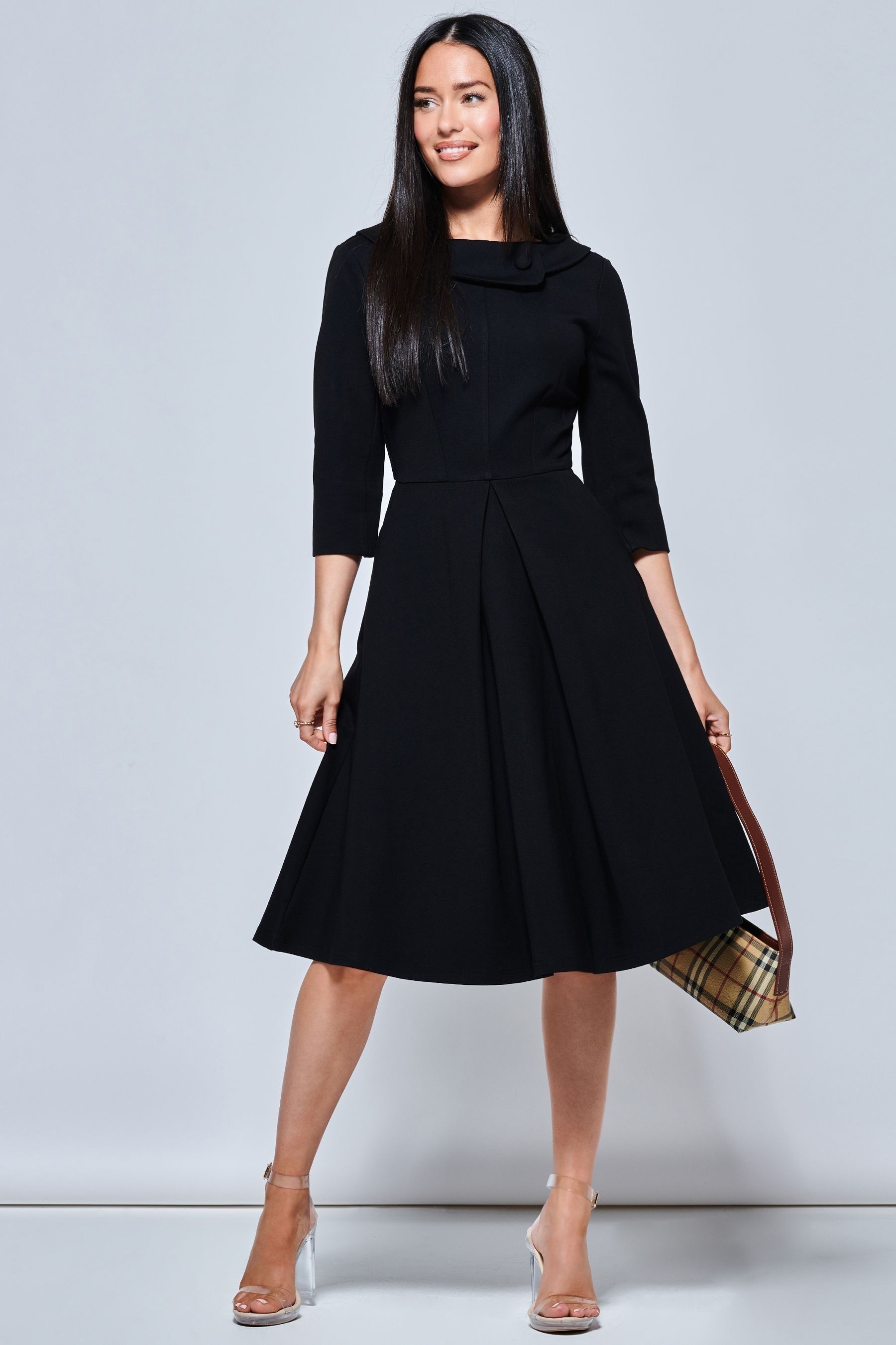 Jolie Moi Black 3 4 Sleeve Sloane Midi Dress