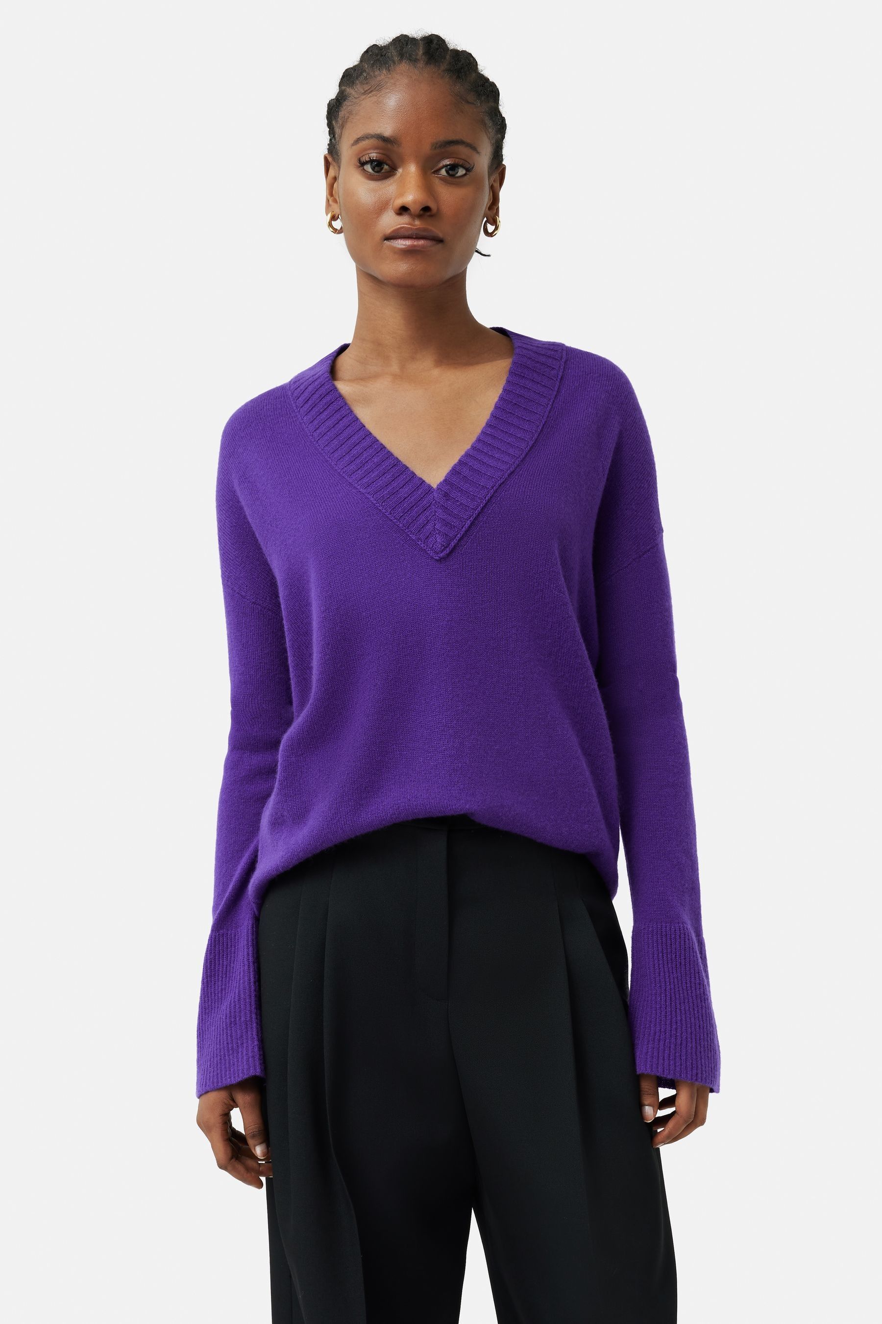 Jigsaw Purple Cloud Cashmere V Neck Jumper