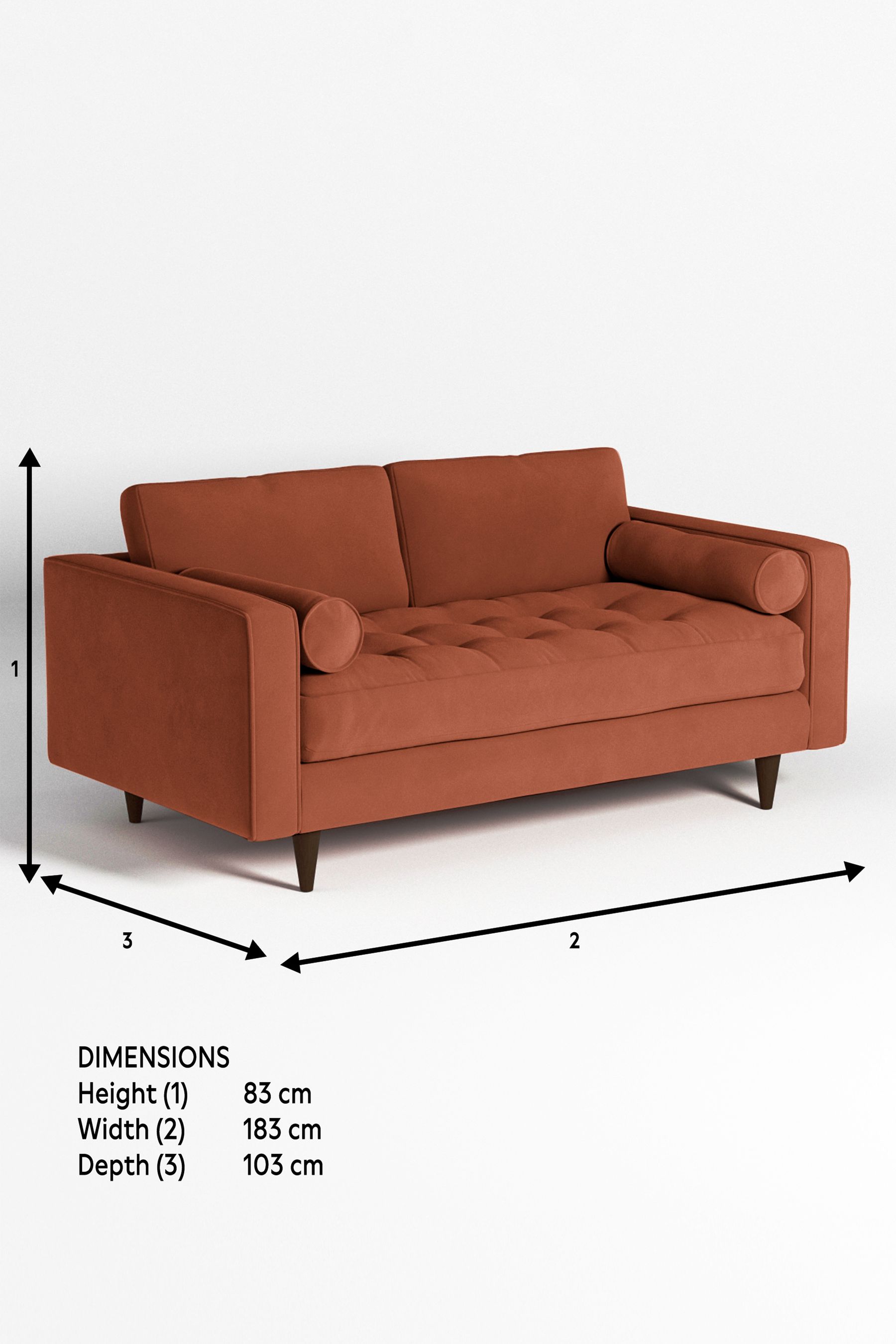 MADE.COM Matt Velvet Burnt Orange Scott 2 Seater Sofa