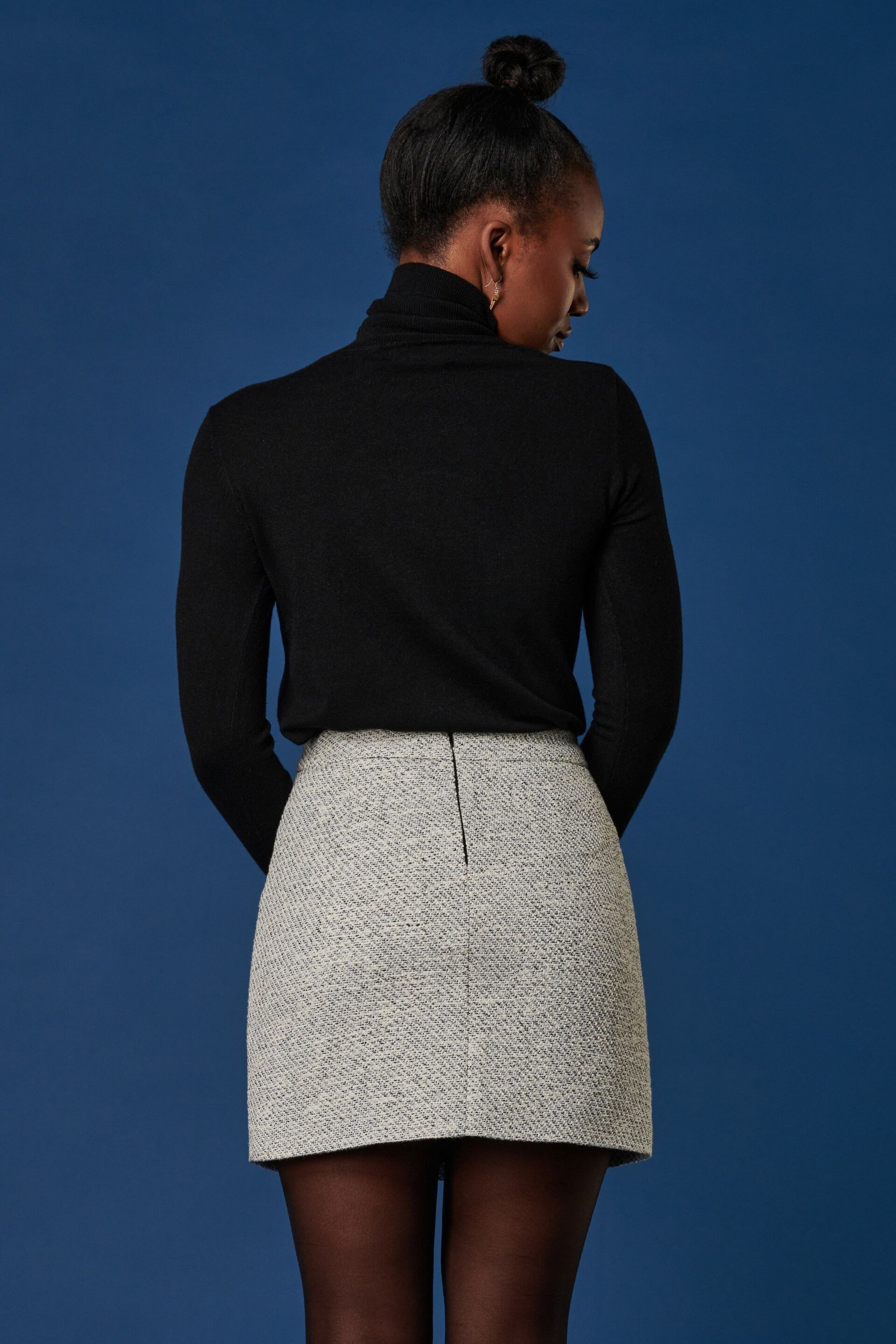 Jolie Moi Grey Contrast A-line Tweed Skirt - Image 3 of 6