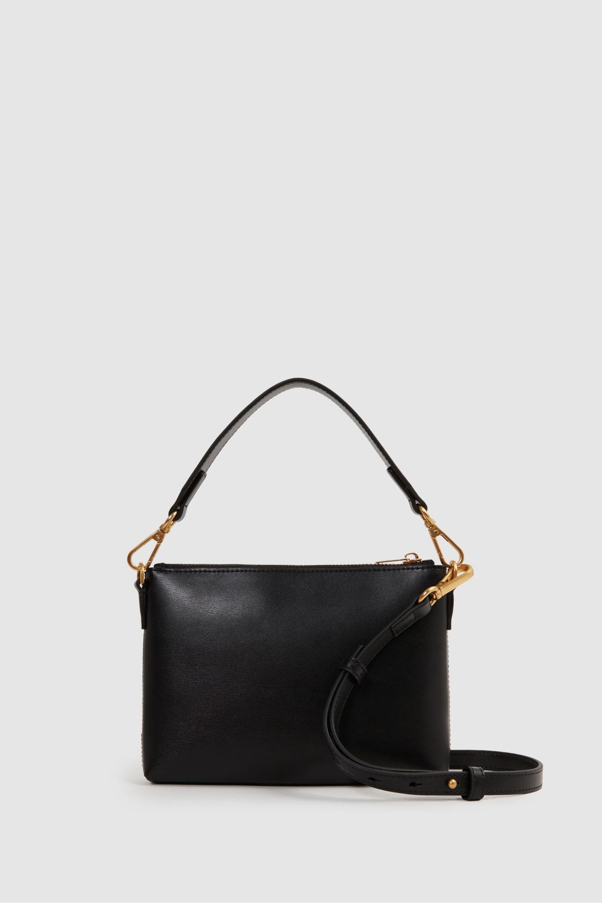 Reiss Black Brompton Leather Double Strap Pouch Bag - Image 2 of 4