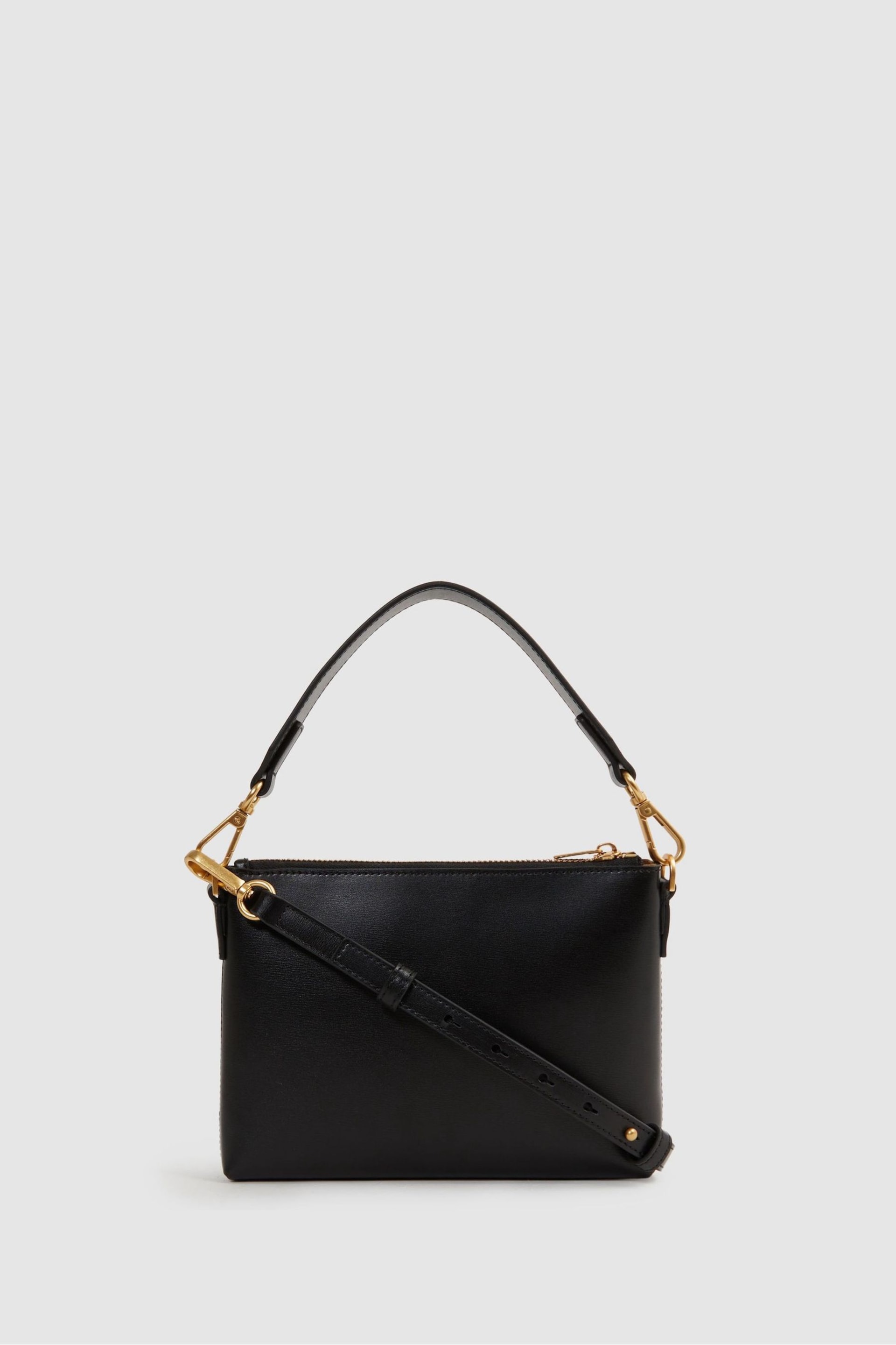 Reiss Black Brompton Leather Double Strap Pouch Bag - Image 4 of 4