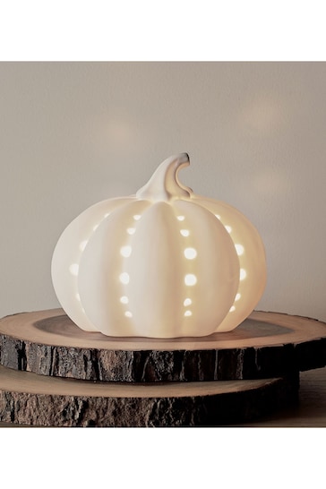Lights4fun White Ceramic Pumpkin Light