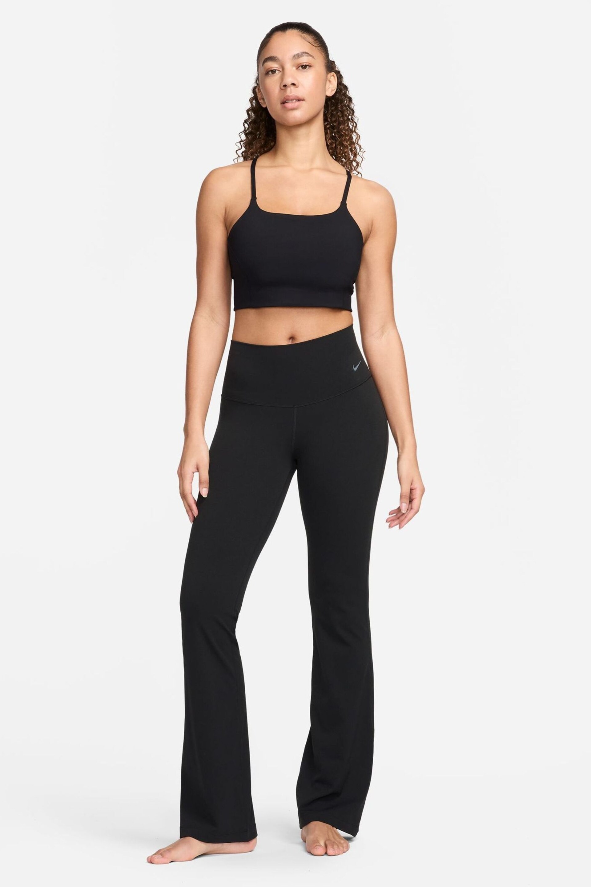 Nike Black One High Waisted Fold Over Flared Leggings - Image 3 of 5