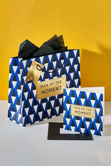 Blue Father's Day Geometric Medium Gift Bag and Card Set