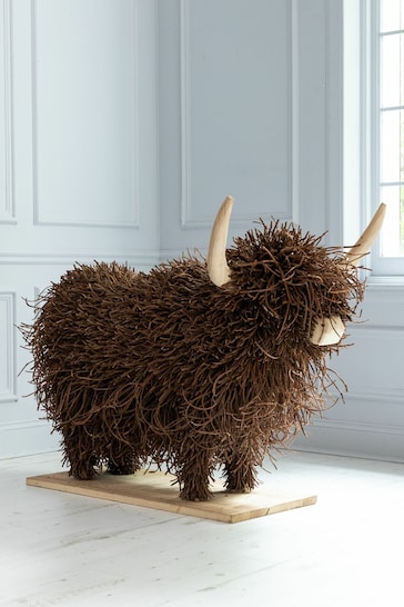 Voyage Brown Large Highland Cow Willow Wooden Sculpture