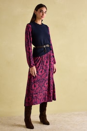 Joules Nia Red & Navy Long Sleeve Midaxi Dress - Image 4 of 7