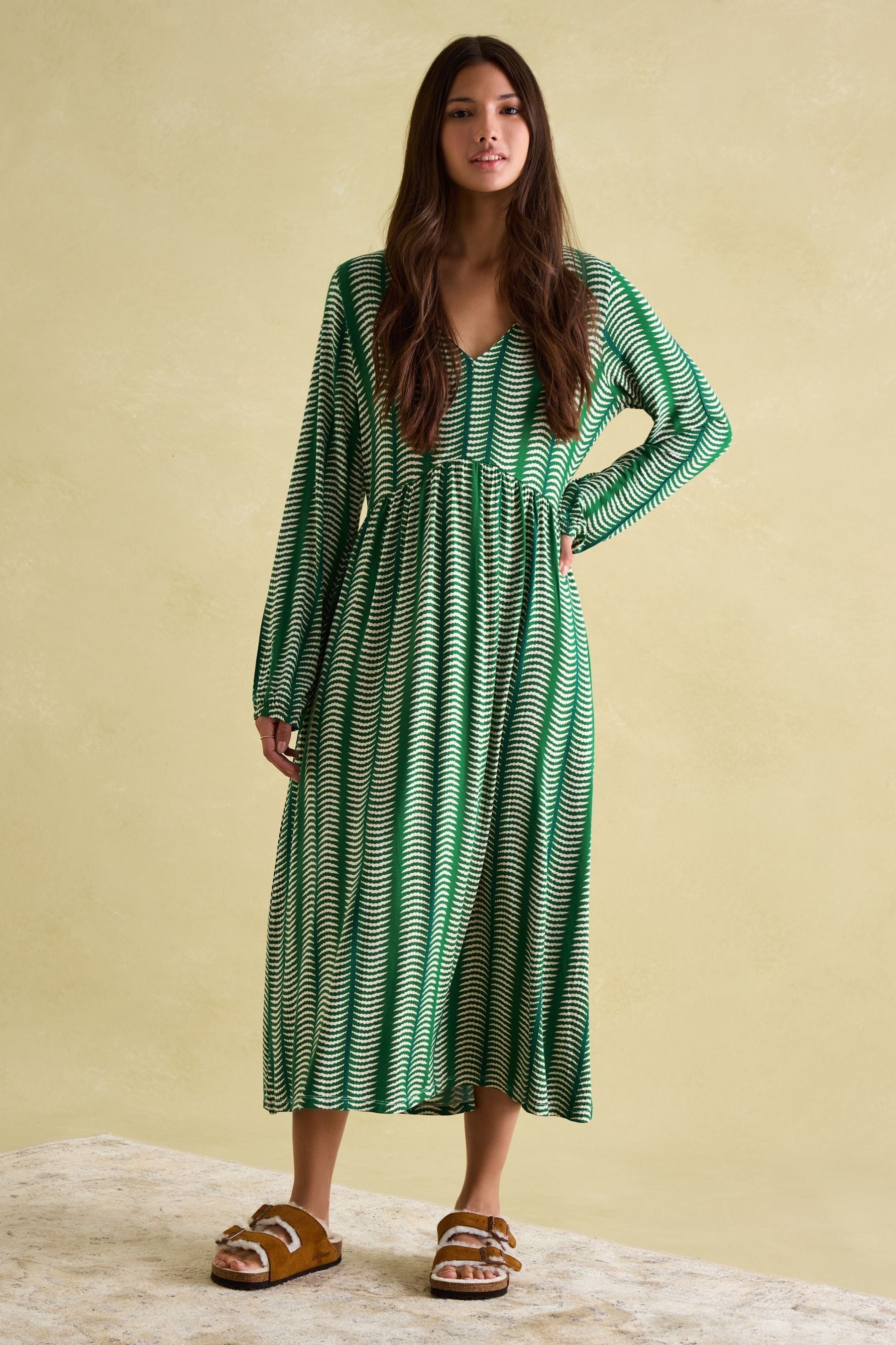 Buy Joules Nia Green Long Sleeve Midaxi Dress from Next Luxembourg