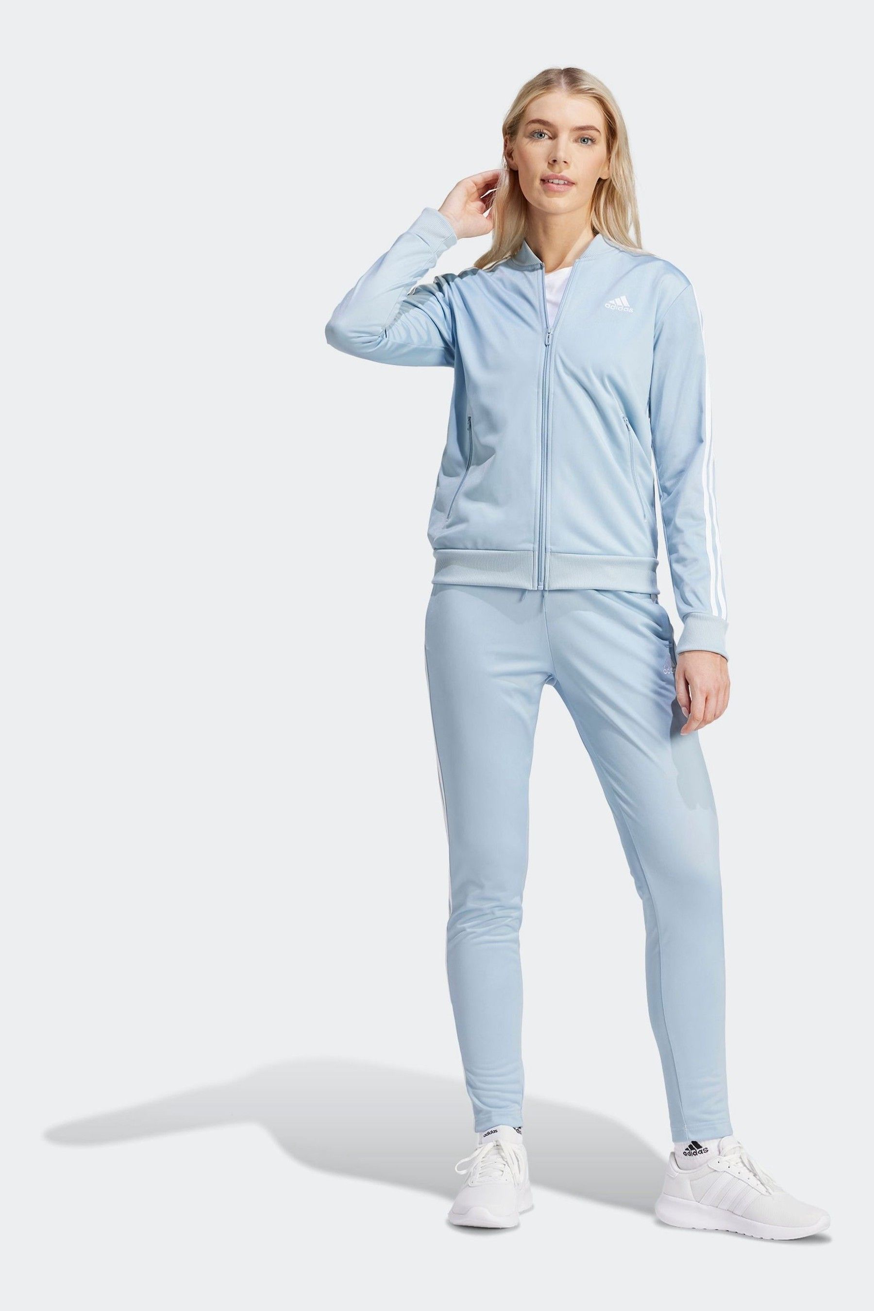 adidas Light Blue 3 Stripe Essentials Tracksuit