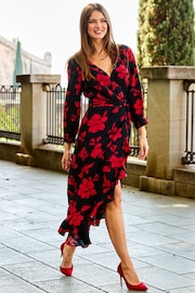 Sosandar Red Ruffle Wrap Dress - Image 3 of 5