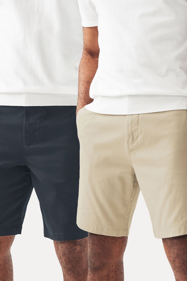 Navy/Stone Slim Fit Stretch Chinos Shorts 2 Pack - Image 8 of 17