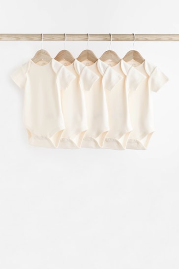 Cream Essential Baby Short Sleeve Bodysuits 5 Pack
