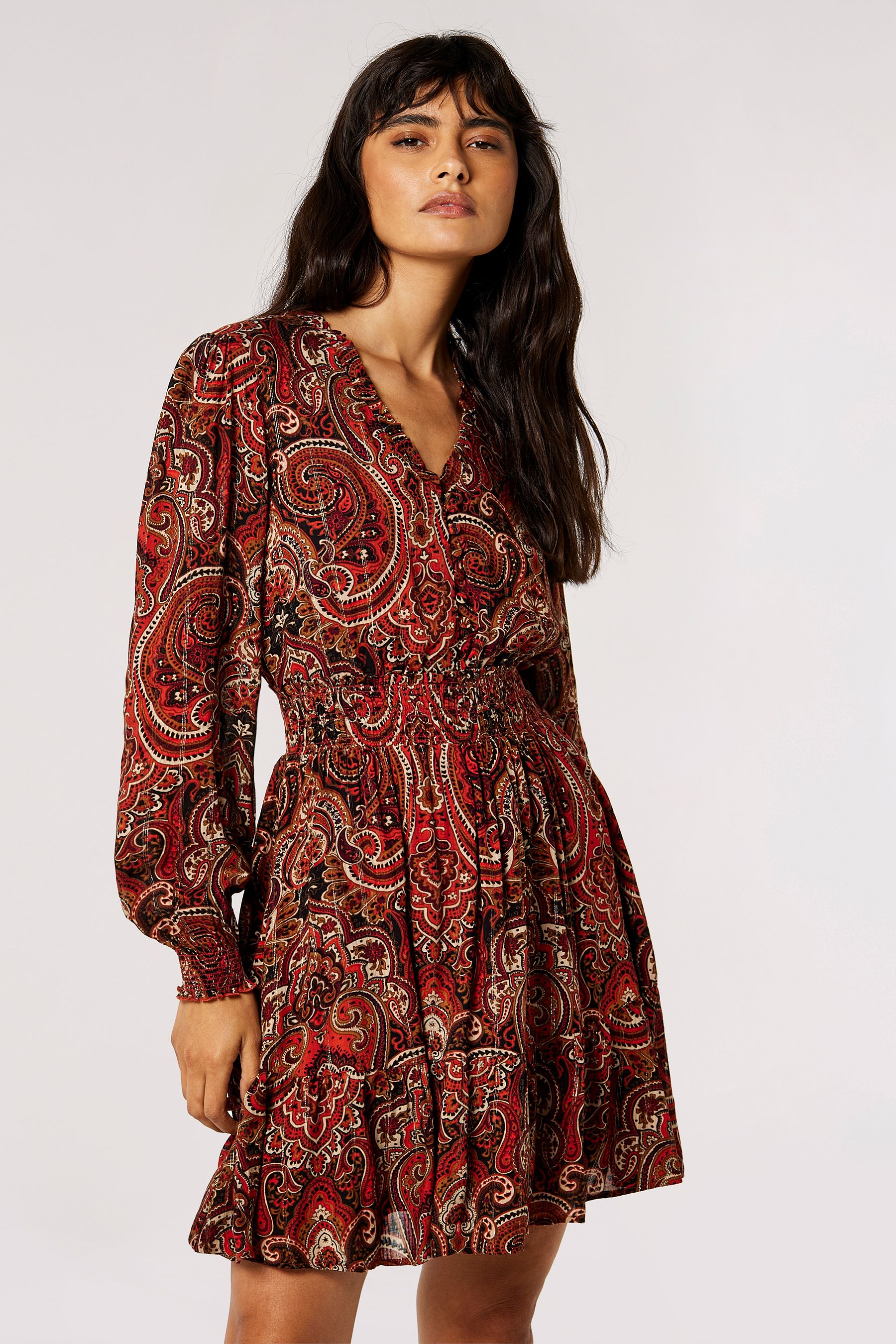 Buy Apricot Red Paisley Ruffle Dress from the Next UK online shop