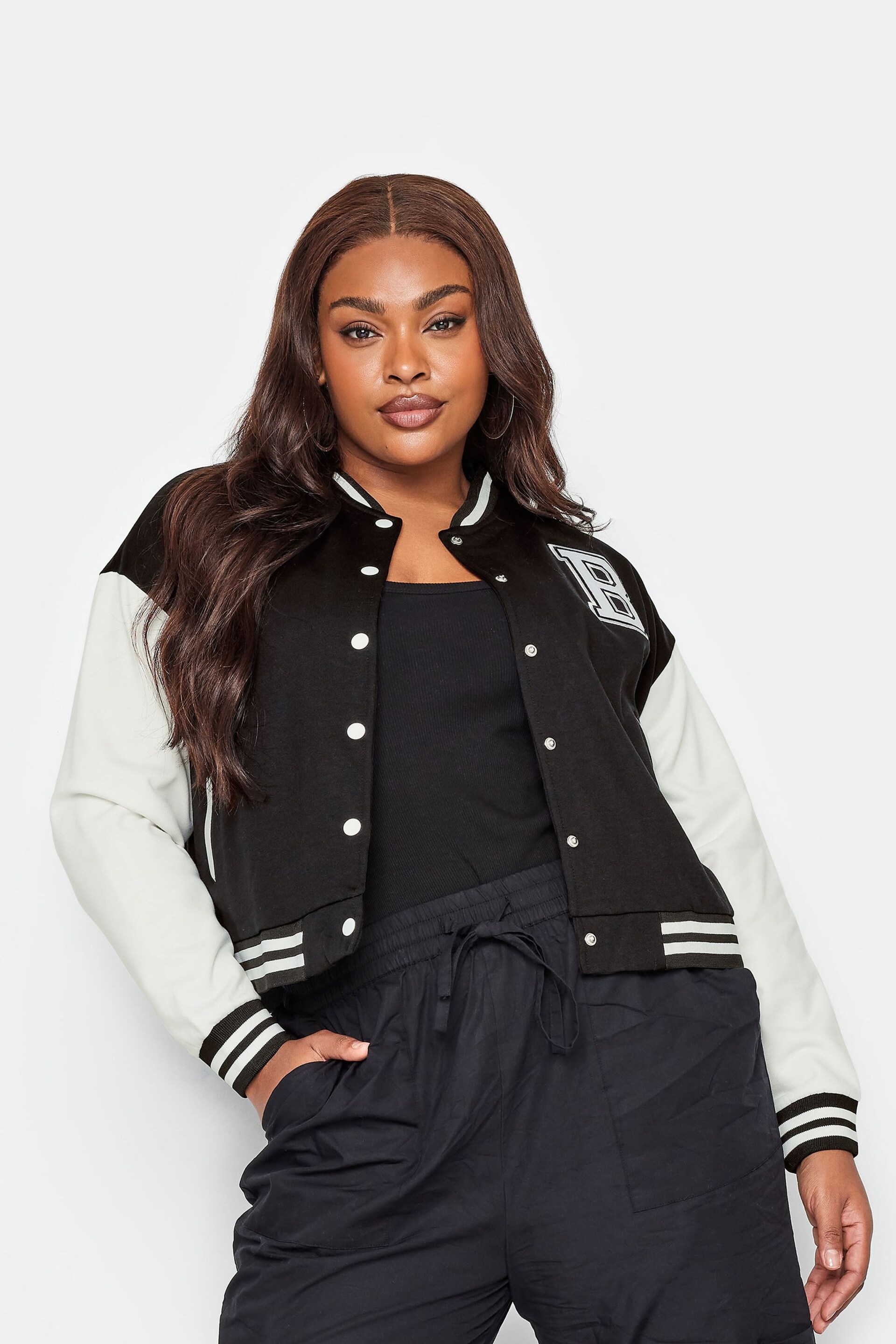 Yours Curve Black Sweat Bomber Jacket - Image 1 of 5