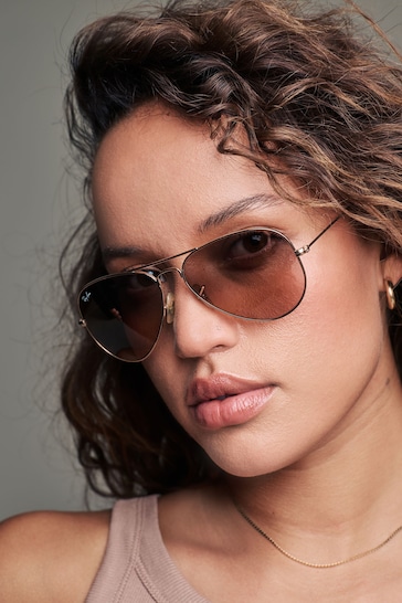 Buy Ray-Ban Rose Gold Rose Aviator Large Metal Sunglasses  display picture 1