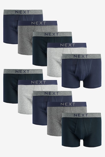 Grey/Navy 10 pack A-Front Pure Cotton Boxers