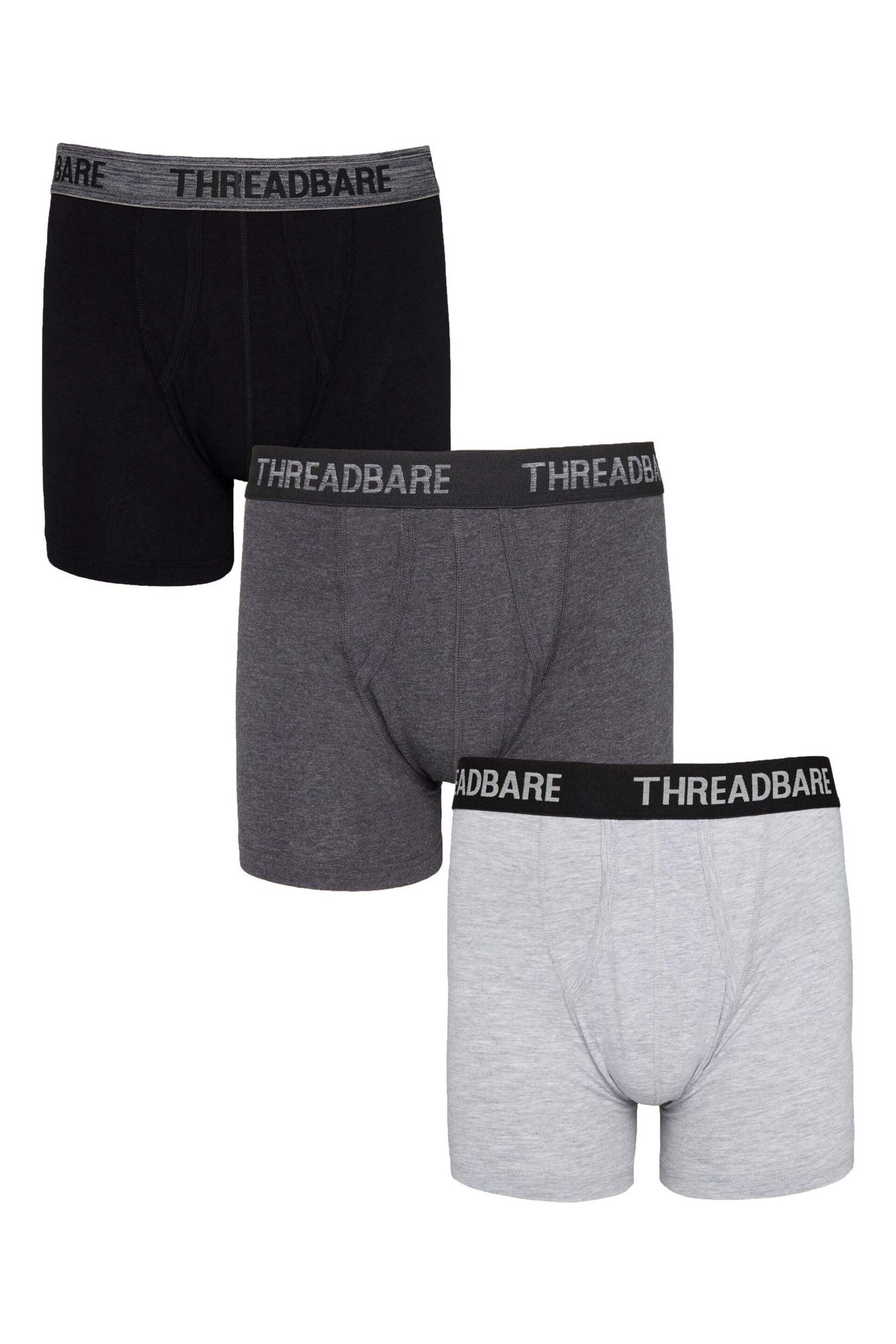 Threadbare Grey Hipster Boxers 3 Packs - Image 1 of 6