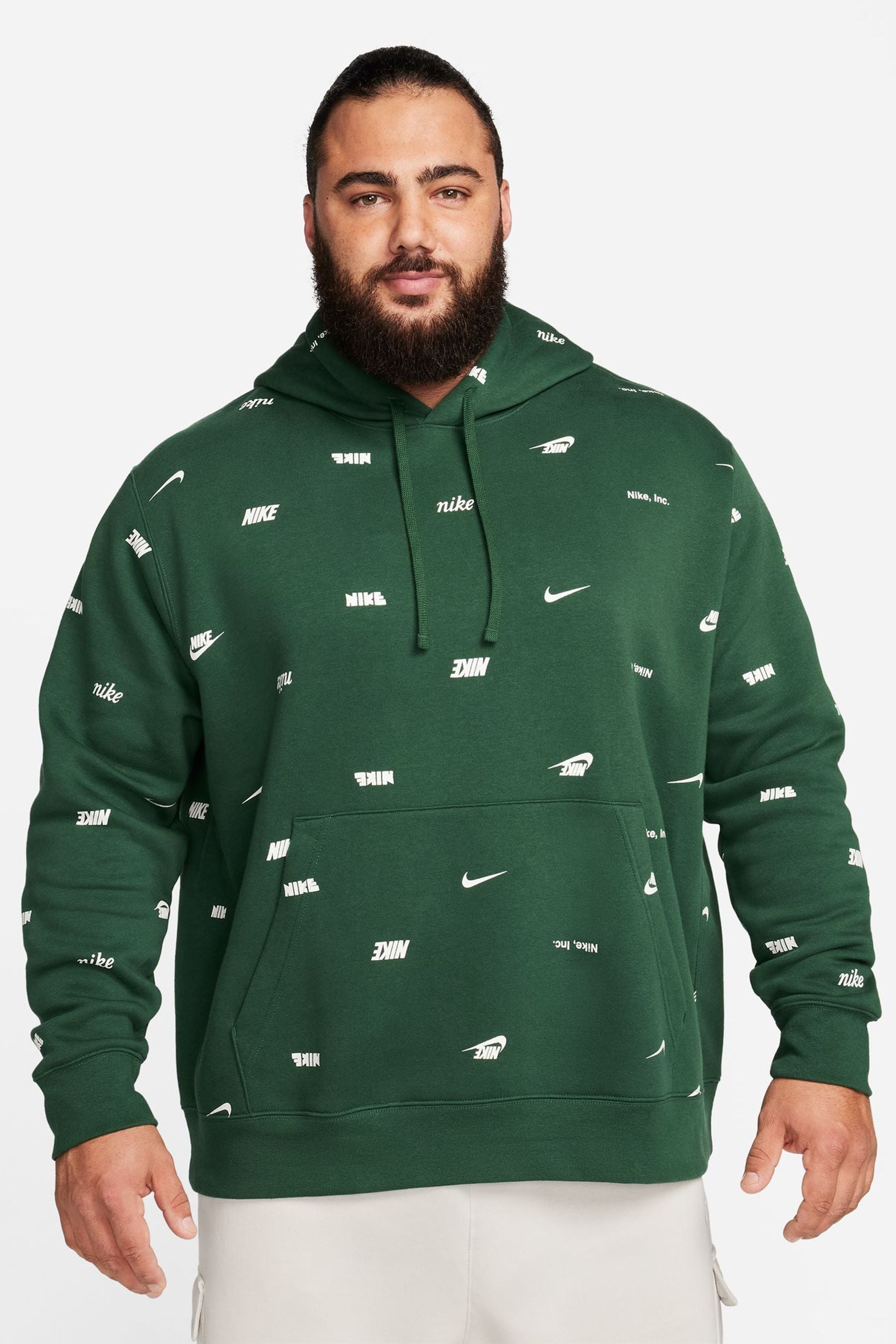 Buy Nike Green Club Fleece Allover Print Pullover Hoodie from Next Luxembourg