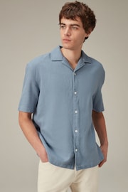 Blue Textured Short Sleeve Cuban Collar Shirt - Image 1 of 8